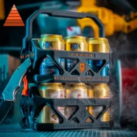 6-slot 3D printed beverage carrier fully loaded with cans